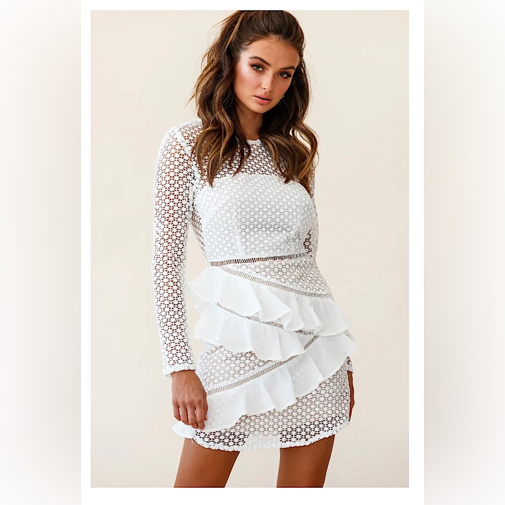 Saints+Secrets Aramis Long Sleeve Ruffle Mini Dress XS White Selfie Leslie